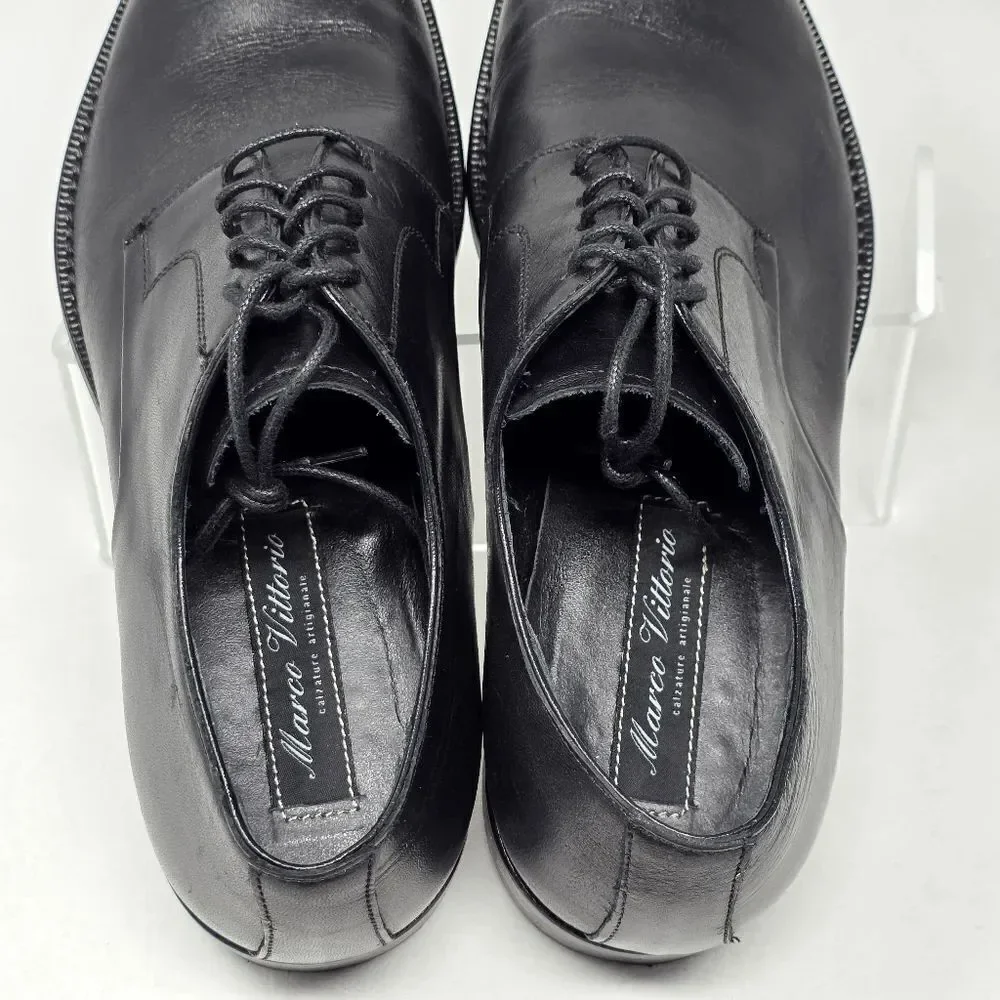 Marco Vittorio Plain-Toe Dress Shoe Men Sz 7.5 Black Lace Made In Italy Preowned